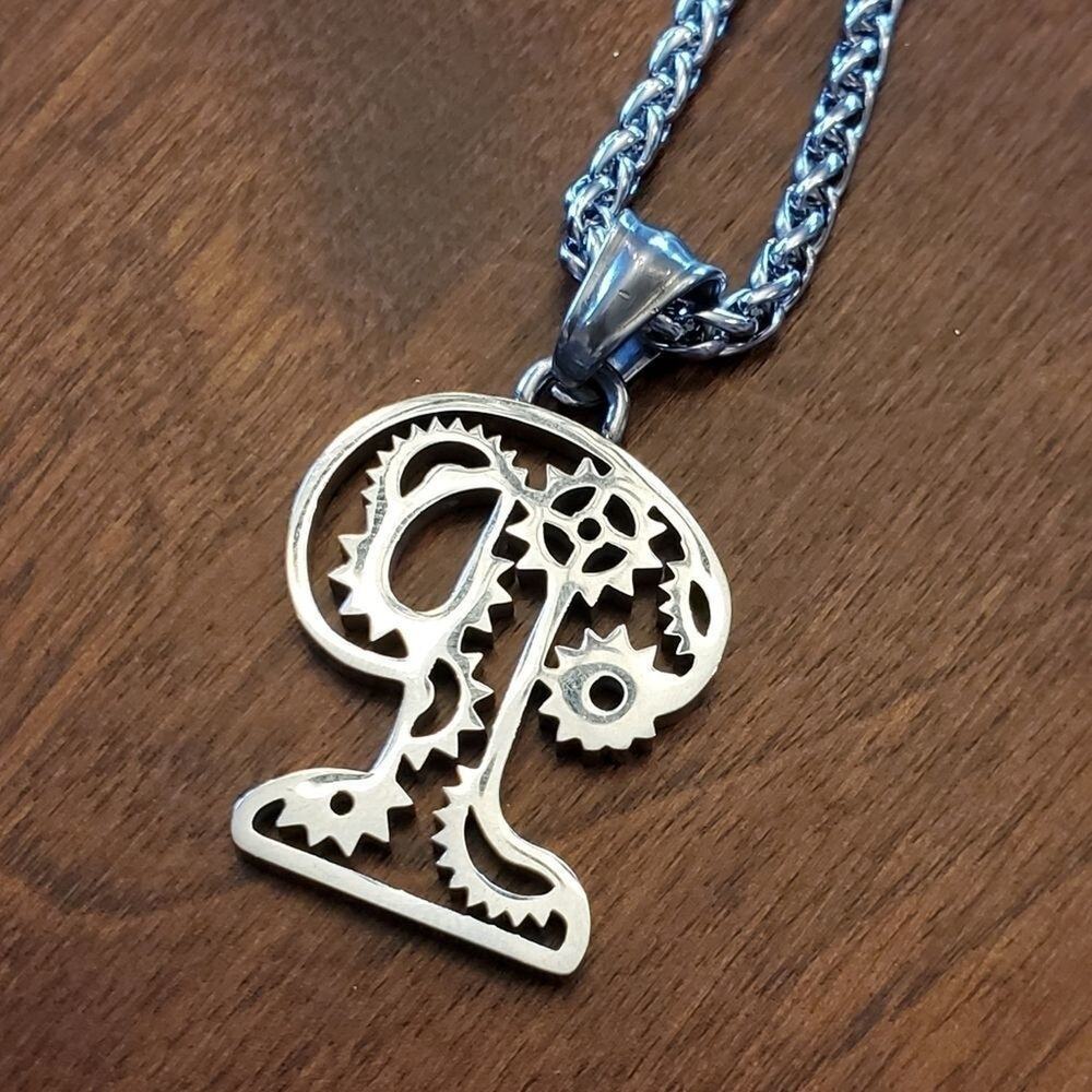 Stainless steel filigree initial P‎ necklace